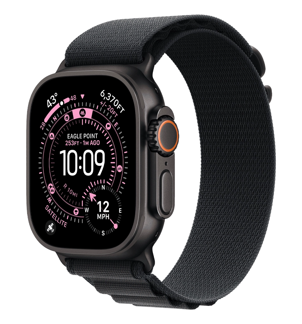Apple Watch Ultra 3 GPS + Cellular 49mm Black Titanium Case with Black Alpine Loop - Large (MF0X4)